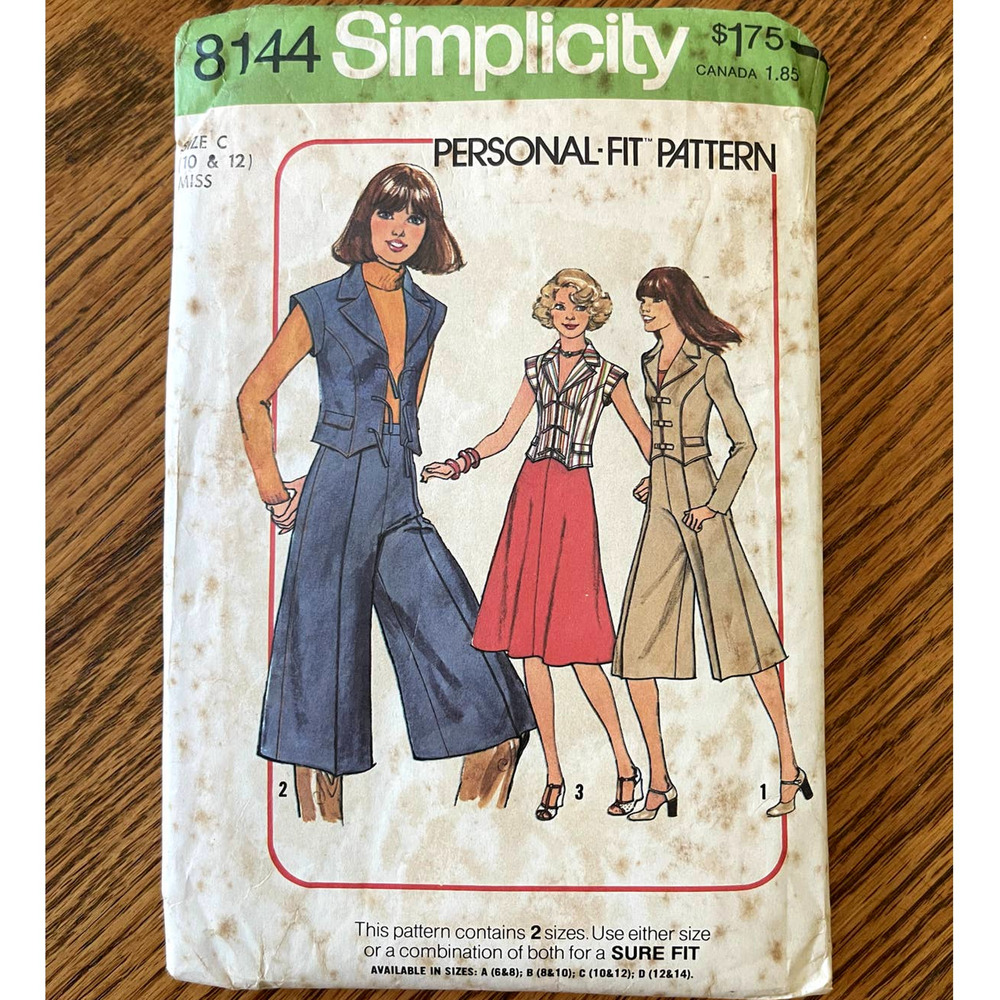 Vintage 1970s Simplicity 8144 Sewing Pattern Size S Skirt Gaucho Jacket COMPLETE